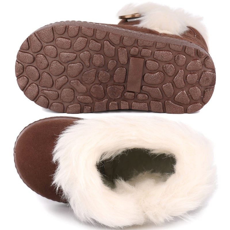 Femizee Toddler Girls Boots Warm Winter Snow Boots for Kid Boys Flat Button Size 8 Toddler,Coffee 26 - Image 3